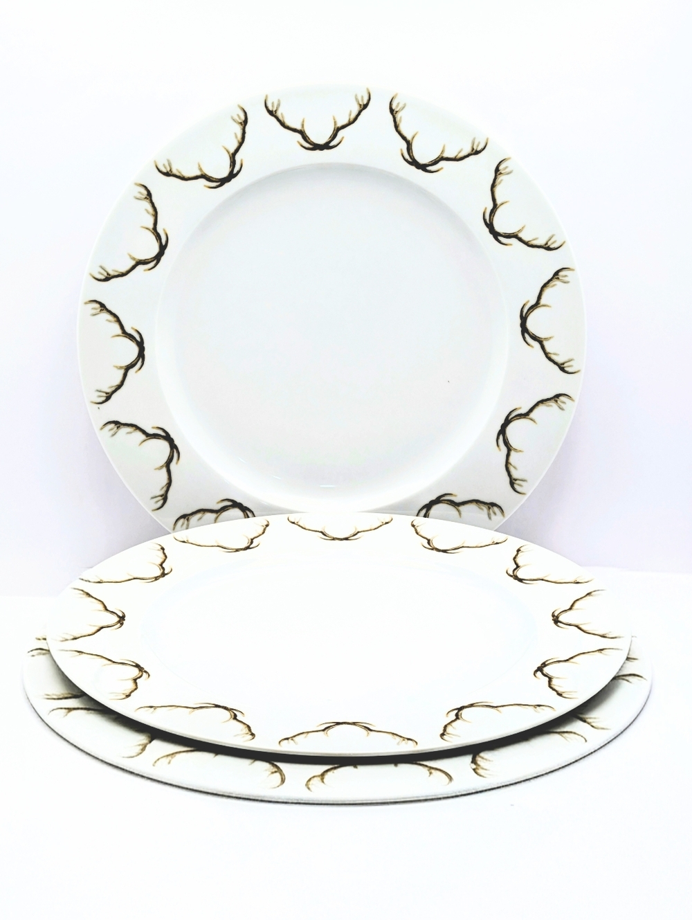 (Part 2 of 2) Chehoma Antler Dinner Plates Set of 3 - Rustic Lodge
